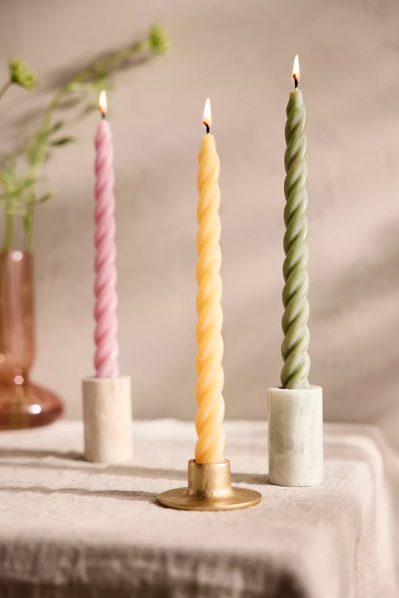 Twisty Taper Candles, Set of 3 Spring Mix | Terrain