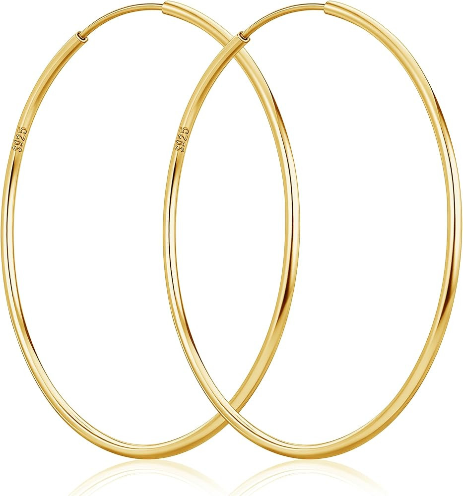 Senteria Thin Gold Hoop Earrings for Women 14k Gold Plated Hoop Earrings Hypoallergenic 925 Sterl... | Amazon (US)