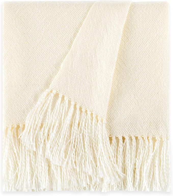 Cream Throw Blanket for Couch, Boho Throw Blanket with Fringe Tassel, Lightweight Fall Throw Blan... | Amazon (US)