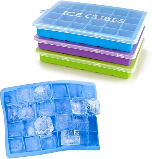 Ice Cube Trays 3 Pack, Morfone Silicone Ice Molds with Removable Lid Easy-Release Flexible Ice Cu... | Amazon (UK)
