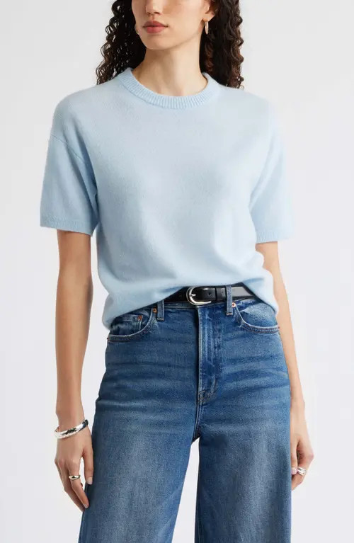 Nordstrom Short Sleeve Cashmere Sweater in Blue Subdued at Nordstrom, Size Small | Nordstrom