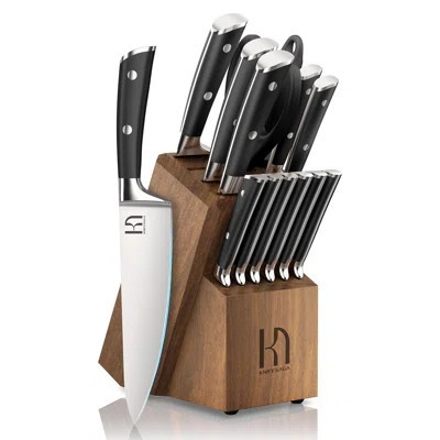 Knife Set 15 Pcs Japanese High Carbon Stainless Steel Kitchen Knife Sets with Block and Sharpener, Premium Razor Sharp Black Knives Block Set for Kitc | Wayfair North America