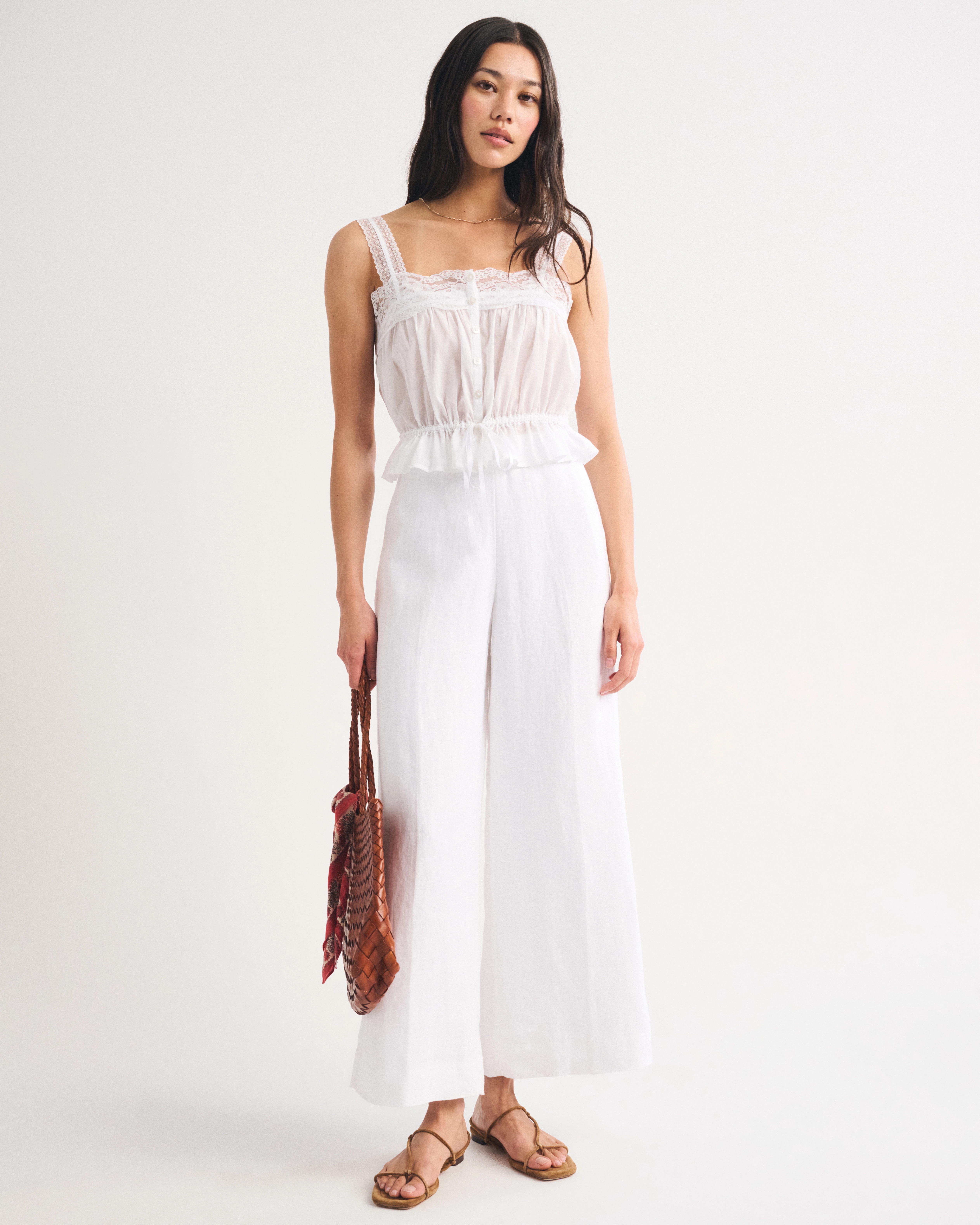 100% Linen High Rise Cropped Wide Leg Pant | Abercrombie & Fitch (US)