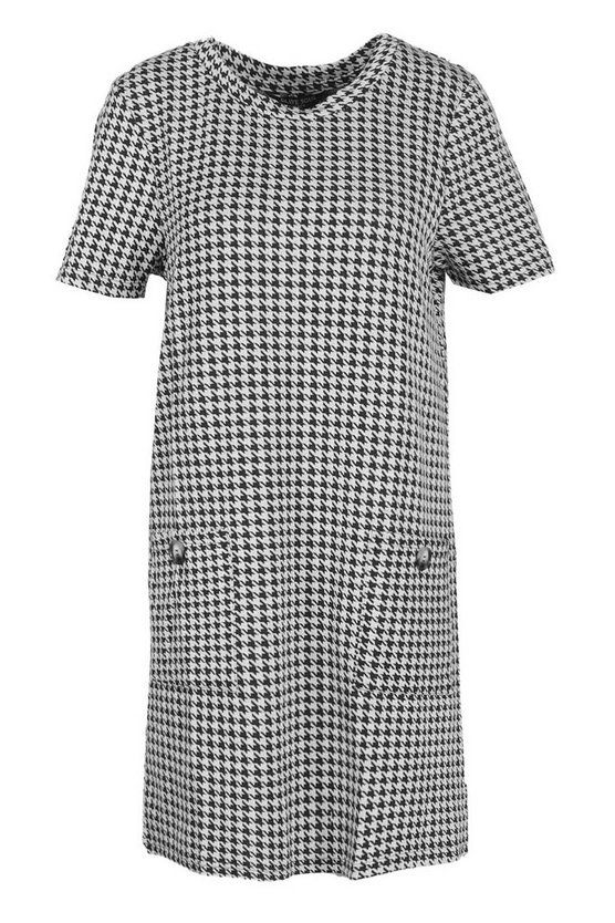 Dog Tooth Short Sleeve Shift Dress | Boohoo.com (US & CA)