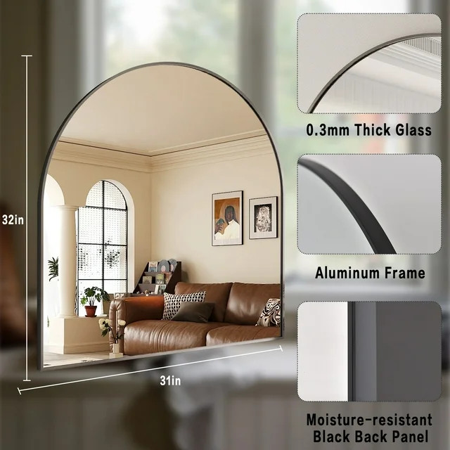 BEAUTYPEAK 31"x 32" Bathroom Mirror Wall Vanity Arched Mirror, Black | Walmart (US)