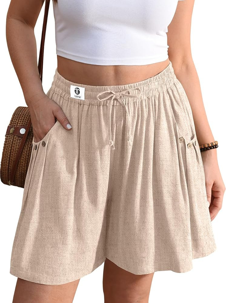 TARSE Women’s Linen Blend Shorts Wide Leg High Waisted 5" Inseam Drawstring Casual Flowy Summer Beach Vacation | Amazon (US)