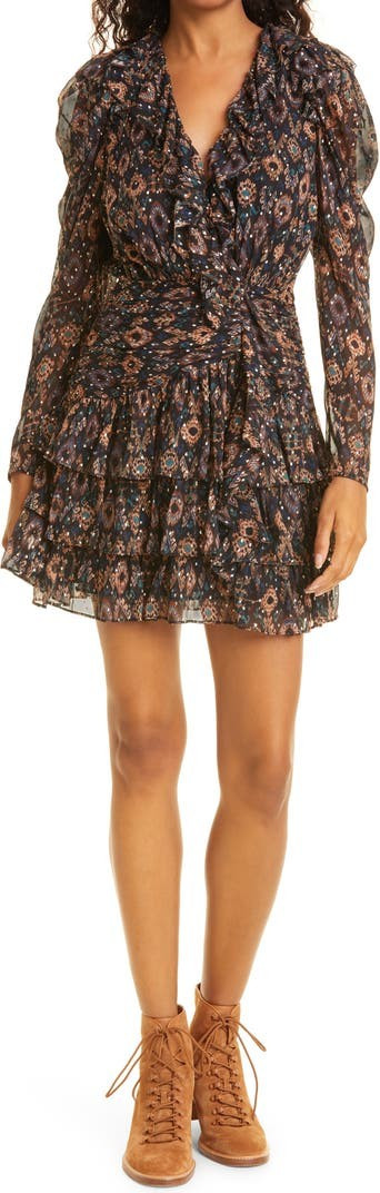 Esila Metallic Long Sleeve Silk Minidress | Nordstrom | Nordstrom