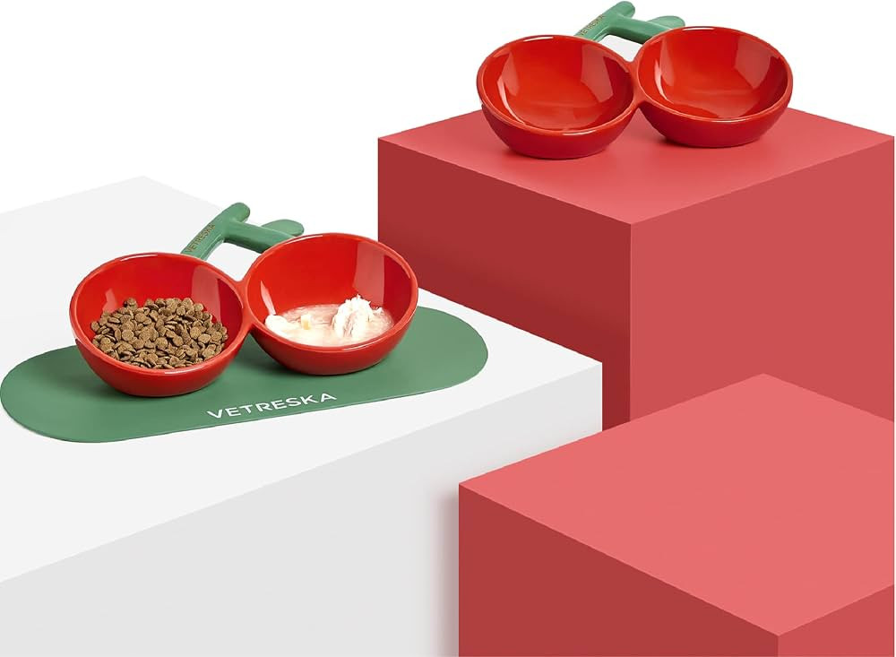 VETRESKA Cherry Cat Food Bowl Ceramic Cat Bowls for Food and Water, Tilted Cat Feeder Protect Cat... | Amazon (CA)