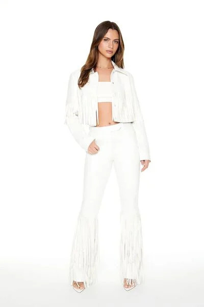 Faux Leather Fringe Flare Pants | Forever 21
