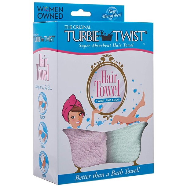 Turbie Twist Microfiber Super Absorbent Hair Towel (2 Pack) (Green-Pink) | Walmart (US)