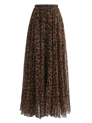 Verdusa Women's Leopard Print Skirt Y2k Goth High Waist Ruffled Pleated Flowy Long Skirts | Amazon (US)