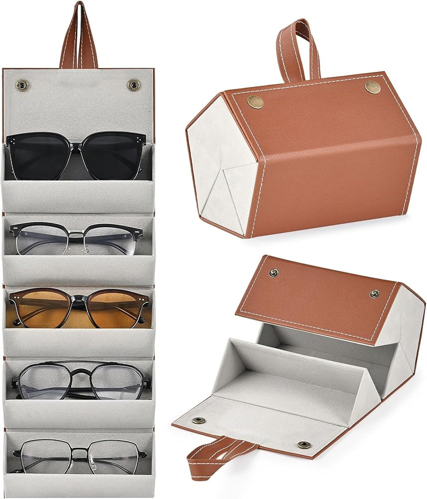 CO-Z Travel Sunglasses Organizer, Foldable Travel Sunglass Case with 5 Slots for Multiple Pairs, ... | Amazon (US)