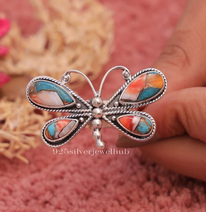 Oyster Turquoise Ring, 925 Solid Sterling Silver Ring, December Birthstone Ring, Butterfly Shaped... | Etsy (US)