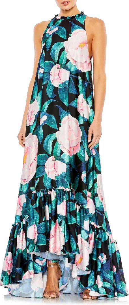 Floral Print High-Low Ruffle Hem Gown | Nordstrom
