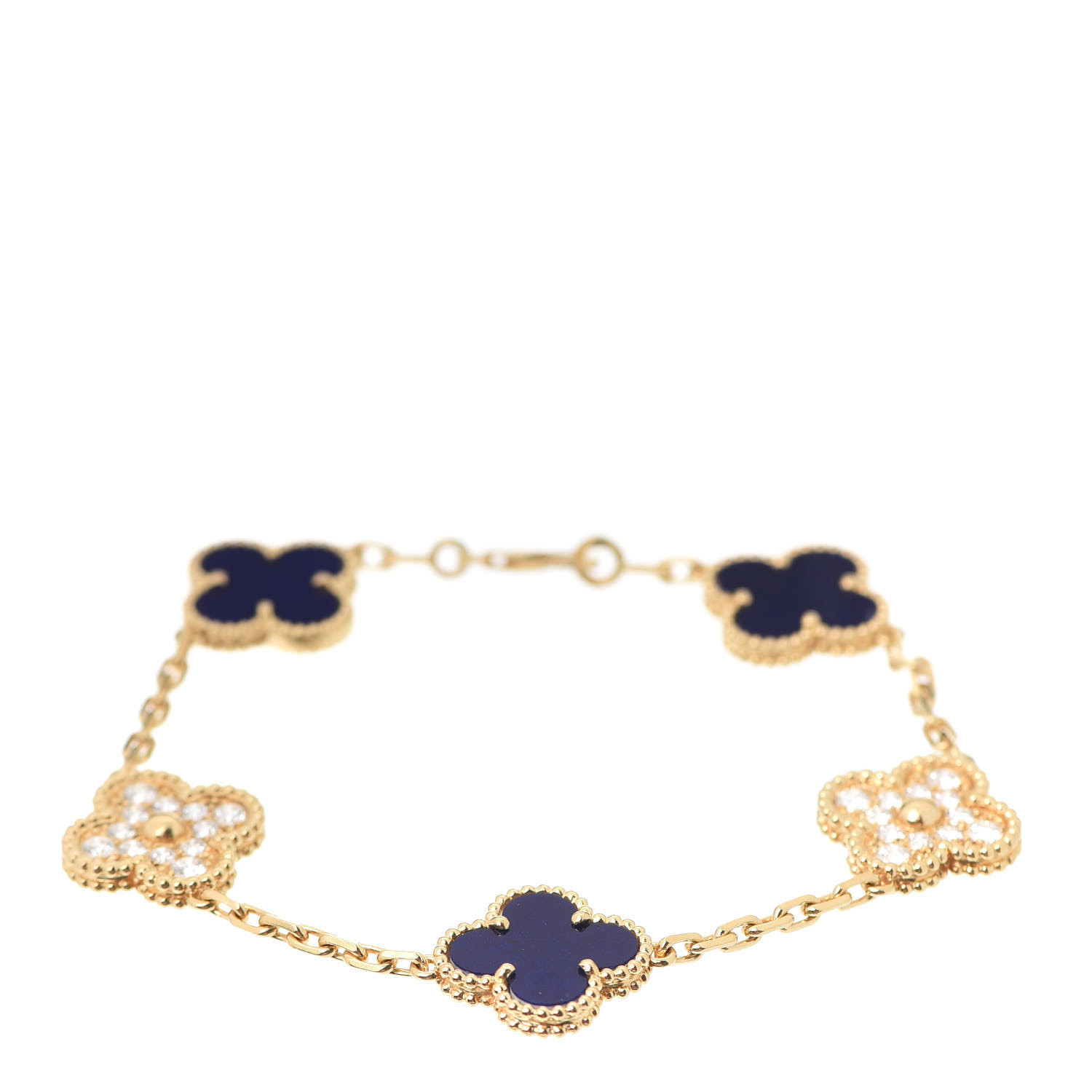 VAN CLEEF & ARPELS

18K Yellow Gold Lapis Lazuli Diamond 5 Motifs Vintage Alhambra Bracelet | Fashionphile