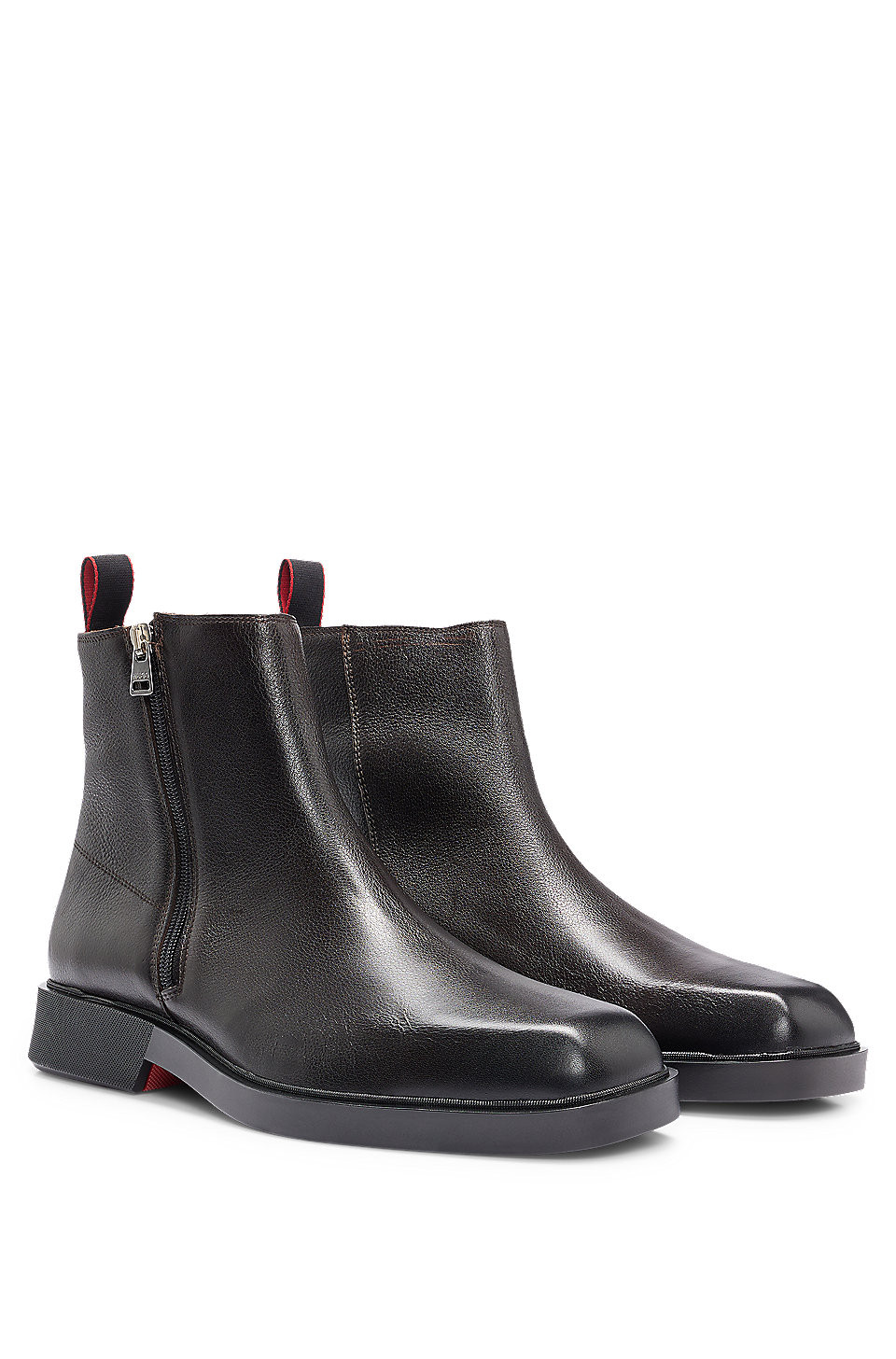 Ankle boots in grained leather with signature details | Hugo Boss (UK)