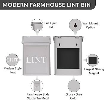 Calindiana Modern Farmhouse Metal Magnetic Lint Bin for Laundry Room Decor and Accessories with L... | Amazon (US)