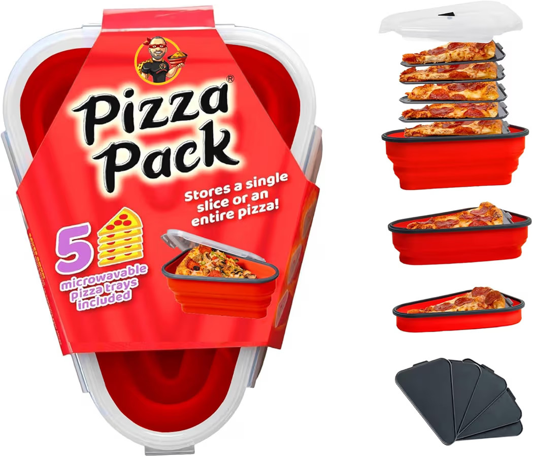 The Perfect Pizza Pack™ - Reusable Pizza Storage Container with 5 Microwavable Serving Trays - ... | Amazon (US)