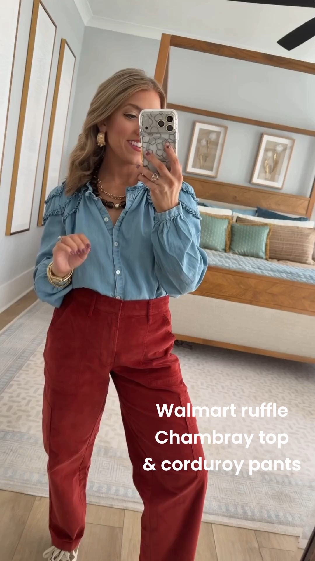 Colorful fall fashion is having a moment and I am HERE for it! ❤️💙 These red corduroy pants are such a fun Walmart new arrival, especially paired with this feminine denim blouse and leopard sneakers. I love finding affordable pieces that make an outfit feel completely fresh while still being easy enough for everyday wear. Such a cute Walmart fall outfit for errands, lunch, school activities and everything in between!

#walmartfashion #walmartfinds #walmartstyle #walmartnewarrivals #fallfashion #falloutfits #corduroypants #denimshirt #leopardsneakers #affordablefashion #momstyle #casualfalloutfit

#LTKootd #LTKPetite