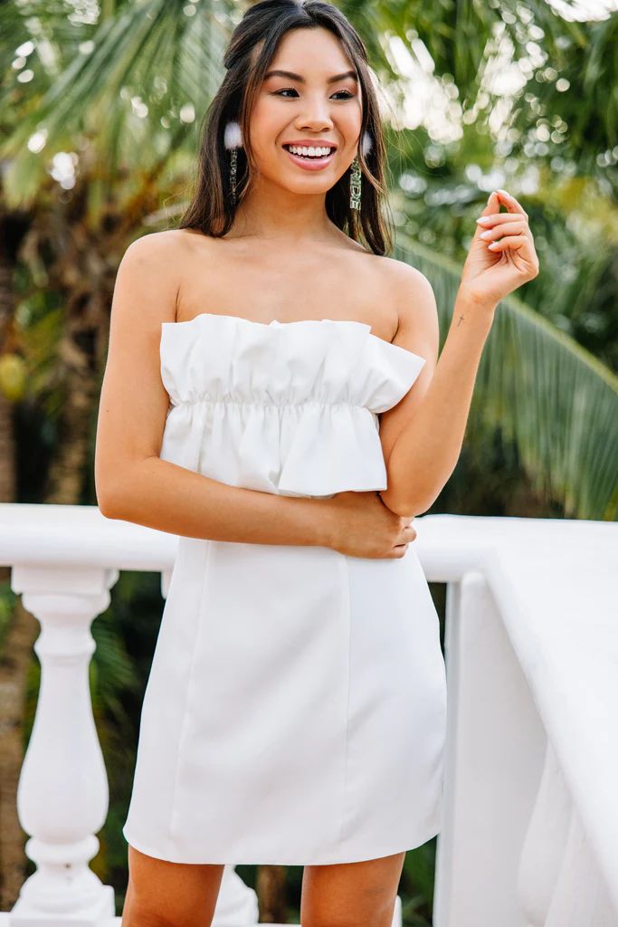 It's My Day White Ruffled Strapless Dress | The Mint Julep Boutique