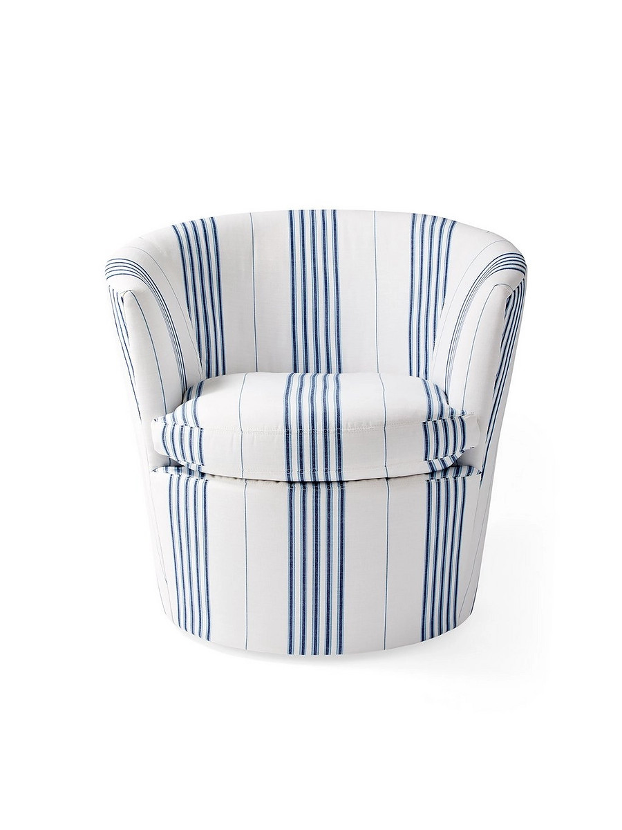 Seabrook Outdoor Swivel Chair - Perennials Lake Stripe White/Navy | Serena and Lily