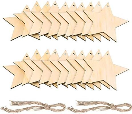 Pangda 20 Packs Wooden Star Cutouts Hanging Ornaments with 20 Packs Strings for Wedding, DIY, Cra... | Amazon (US)