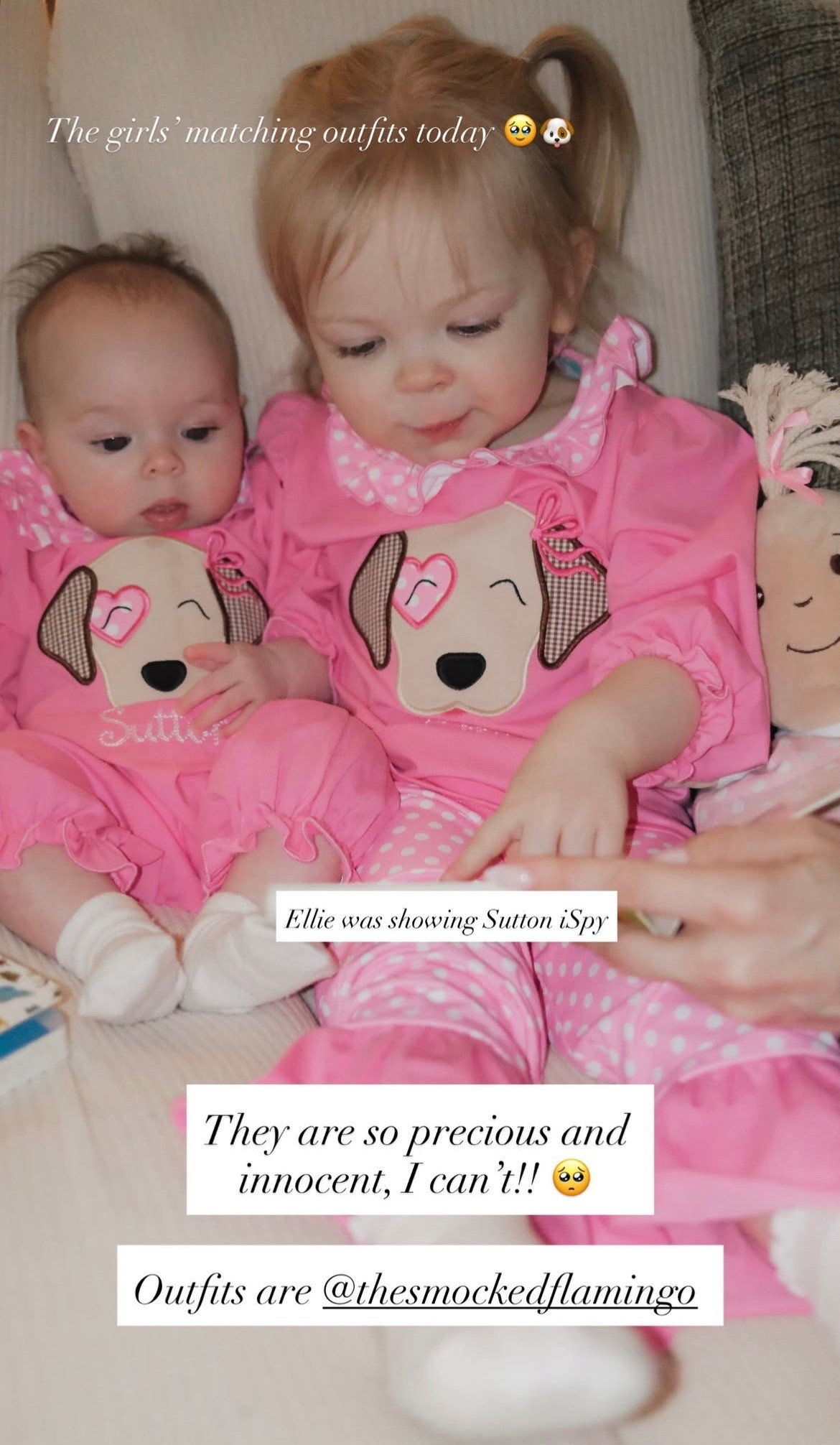 Ellie was showing Sutton ISpy! They are so precious and innocent 🥹💗 Matching outfits from the Smocked Flamingo!

#LTKBaby #LTKmomlife #LTKKids