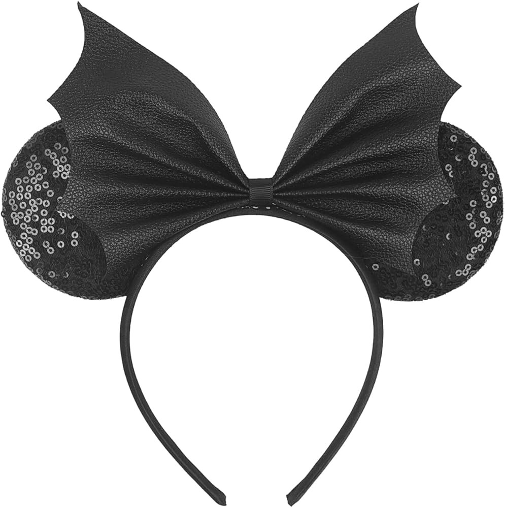 AIDVPOD Halloween Mouse Ears Headband Sequins Bat Bow Hair Bands Black Bat Wing Hair Accessories ... | Amazon (US)