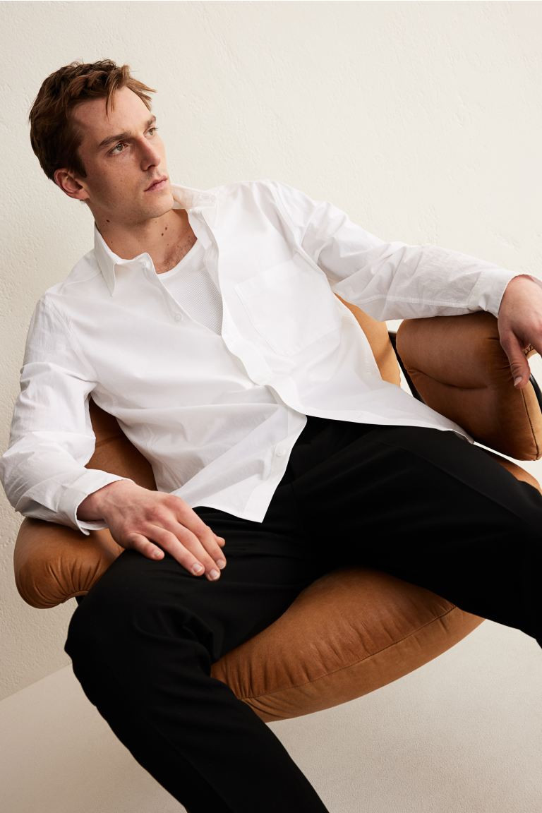 Regular Fit Shirt - Long sleeve - Regular length - White - Men | H&M US | H&M (US + CA)