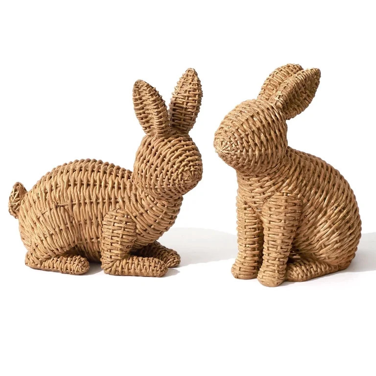 Leutsin Easter Rattan Bunny Resin Ornaments - 6.3" Tall Woven Rabbit Sculpture for Spring Easter ... | Walmart (US)