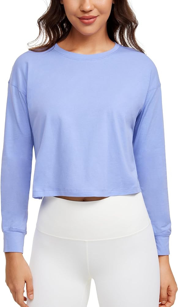 CRZ YOGA Womens Pima Cotton Workout Long Sleeve Shirts Loose Athletic Yoga Tops Basic Casual Fall... | Amazon (US)