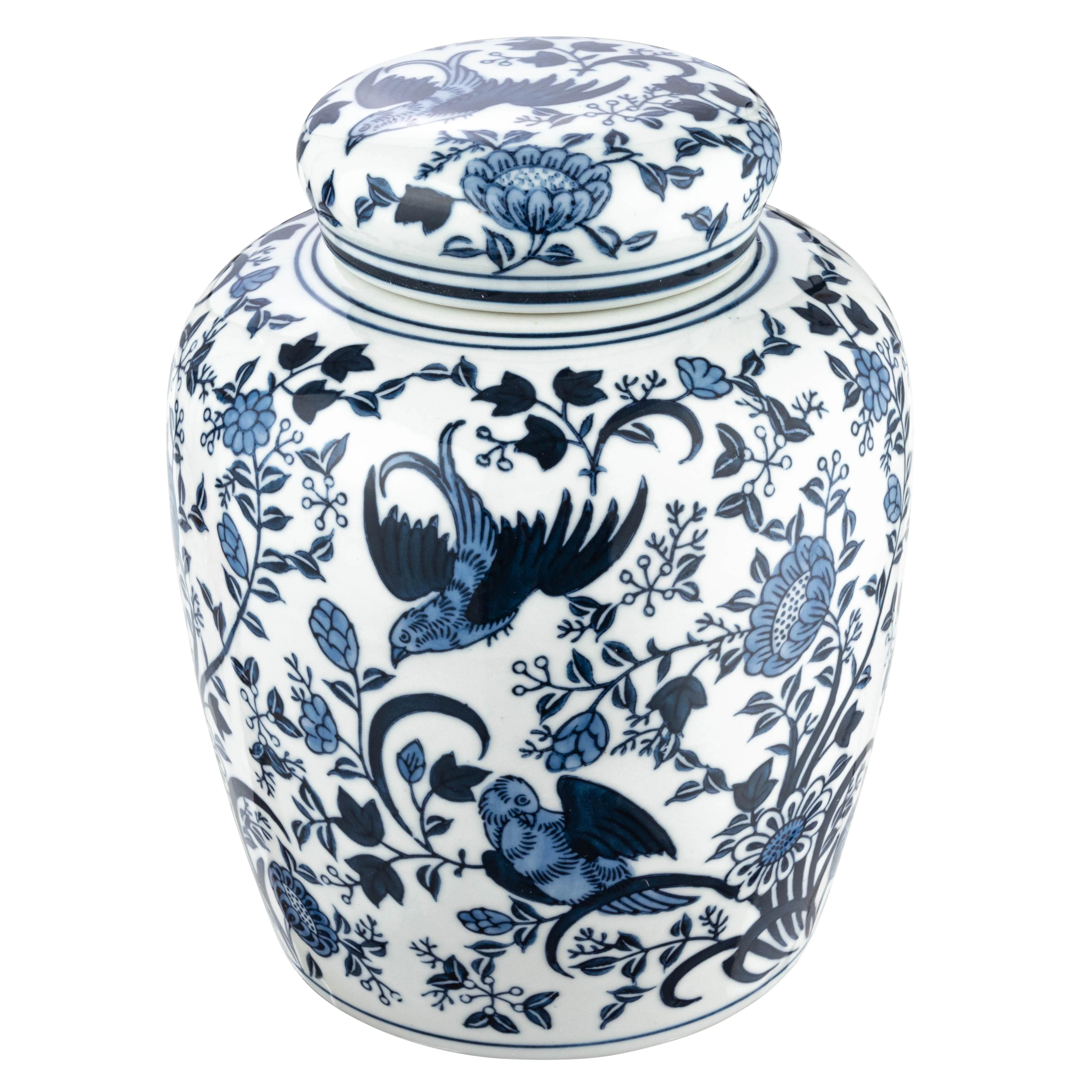 Creative Co-Op Decorative Bird Ceramic Ginger Jar with Lid, Blue and White | Walmart (US)