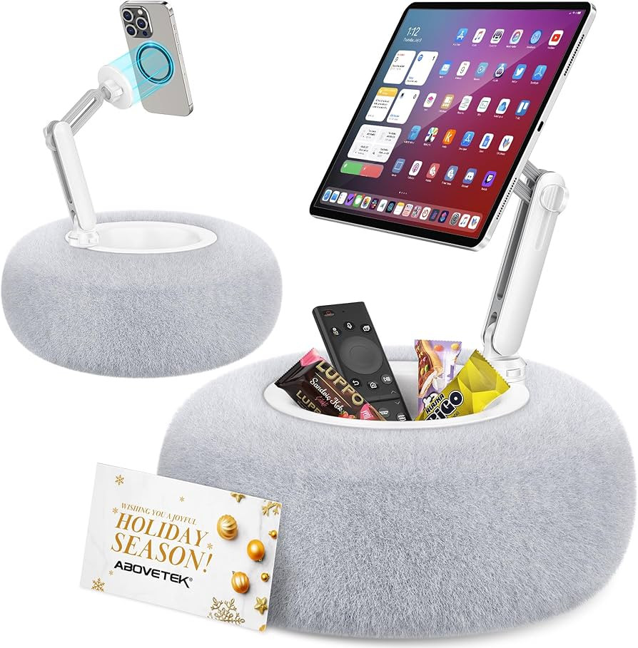 AboveTEK Kindle Pillow Stand, Magnetic iPad Holder for Bed with Snack Bowl, 360° Adjustable Soft... | Amazon (US)