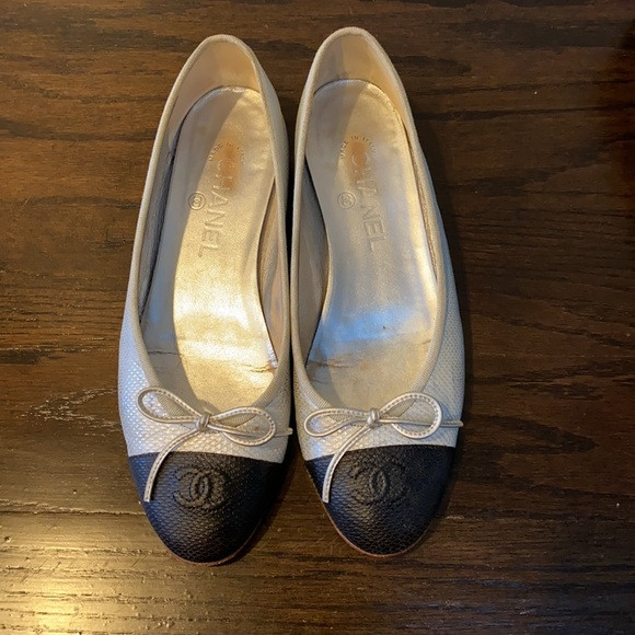 Chanel black and silver ballerina flat | Poshmark