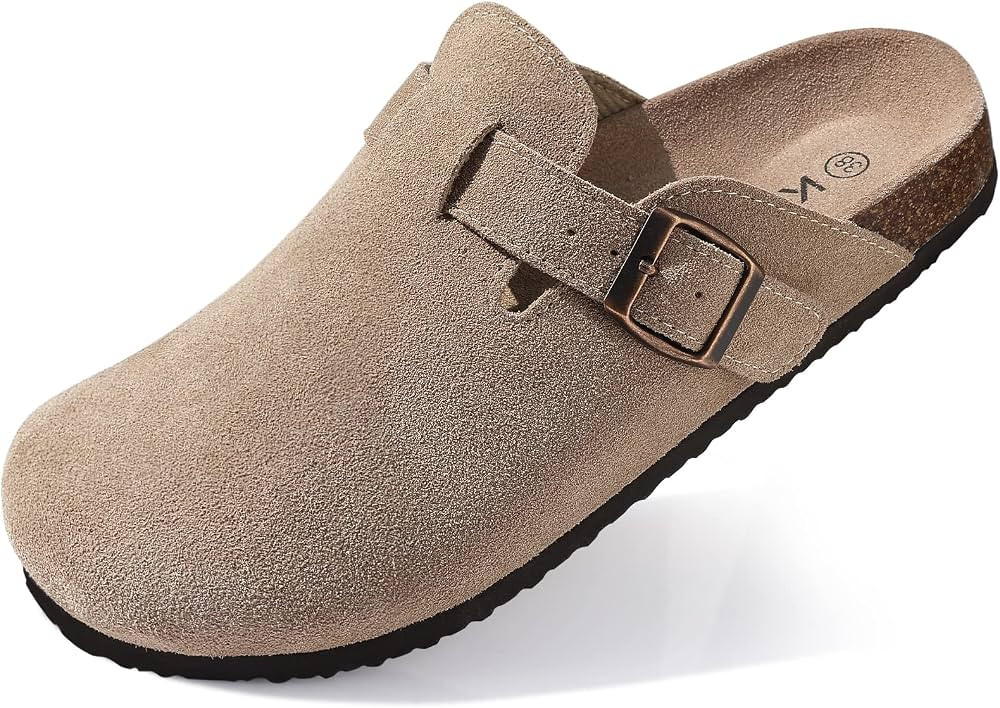 Women's Suede Clogs Leather Mules Cork Footbed Sandals Potato Shoes with Arch Support | Amazon (US)