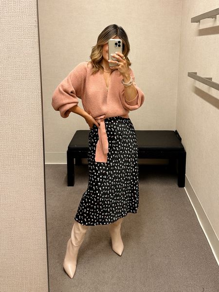 NSALE picks ✨✨✨Another favorite from the sale! This links sweater is adorable and selling super fast!!! My skirt is sold out but I linked other options!!! Boots are available in all sizes! 

#LTKshoecrush #LTKsalealert #LTKxNSale