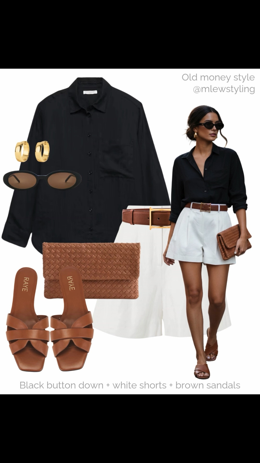 Old money style ✨✨

Tags: elevated summer outfit, capsule wardrobe, black button down, white tailored shirts, brown belt, leather clutch bag, slide sandals, gold hoop earrings, neutral outfit formula

#LTKsummer #LTKstyletip #LTKmaternity