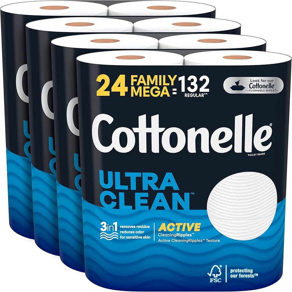 Cottonelle Ultra Clean Toilet Paper with Active CleaningRipples, 1- Ply, 6 Count (Pack of 4), (24... | Amazon (US)