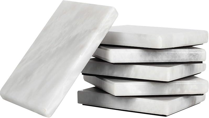 Coaster Set of 6 White Handmade Marble 3.5 Inch Bar Drink Cup Pad, Coffee Mug Square Coasters Set... | Amazon (US)