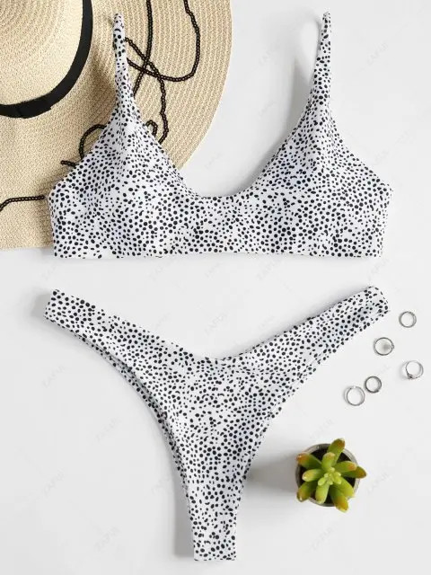 ZAFUL Scoop Leopard High Leg Bikini - White M | ZAFUL (Global)