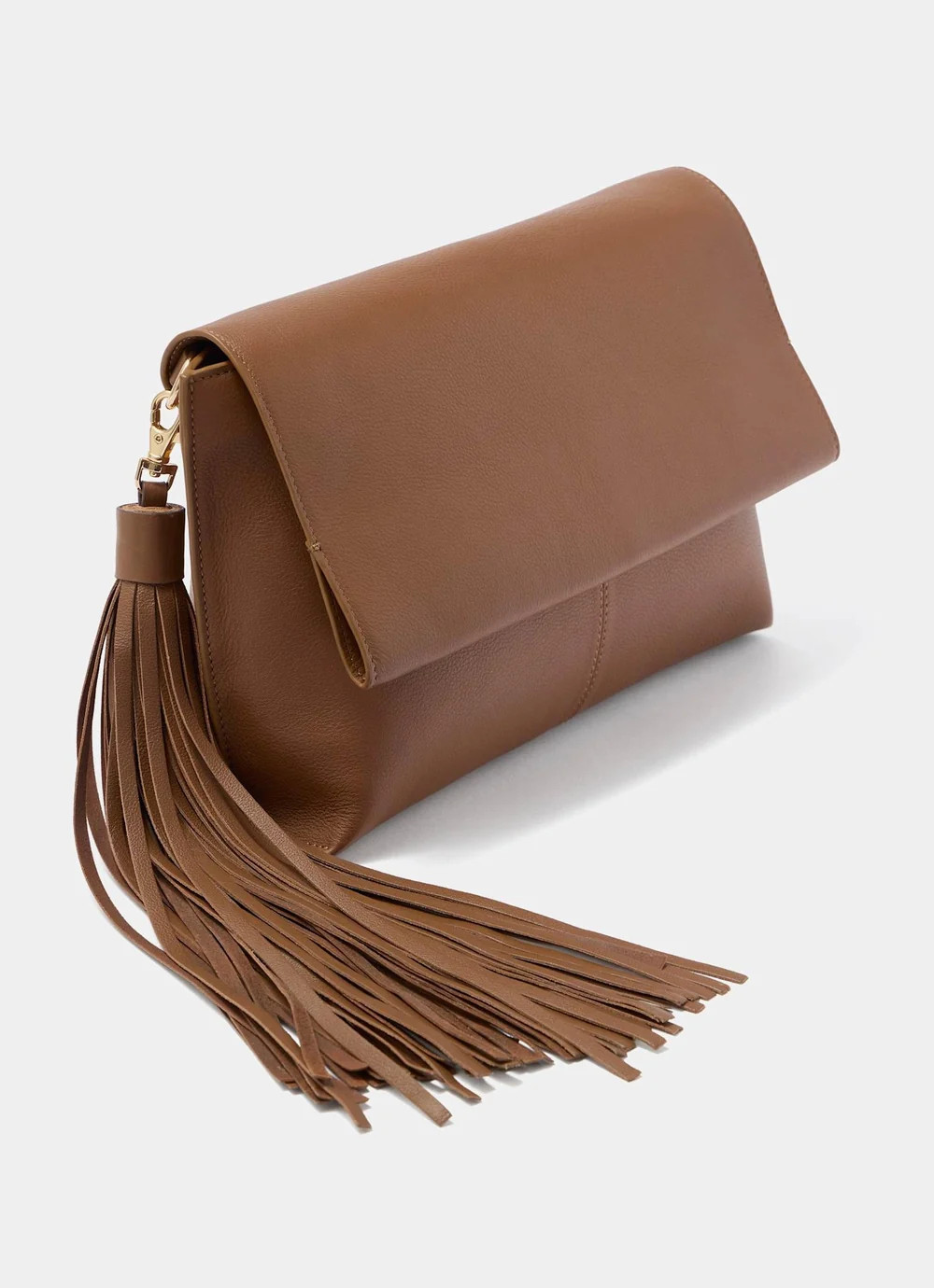 Daisy Black Leather Fold Over Tassel Clutch | Mint Velvet - US