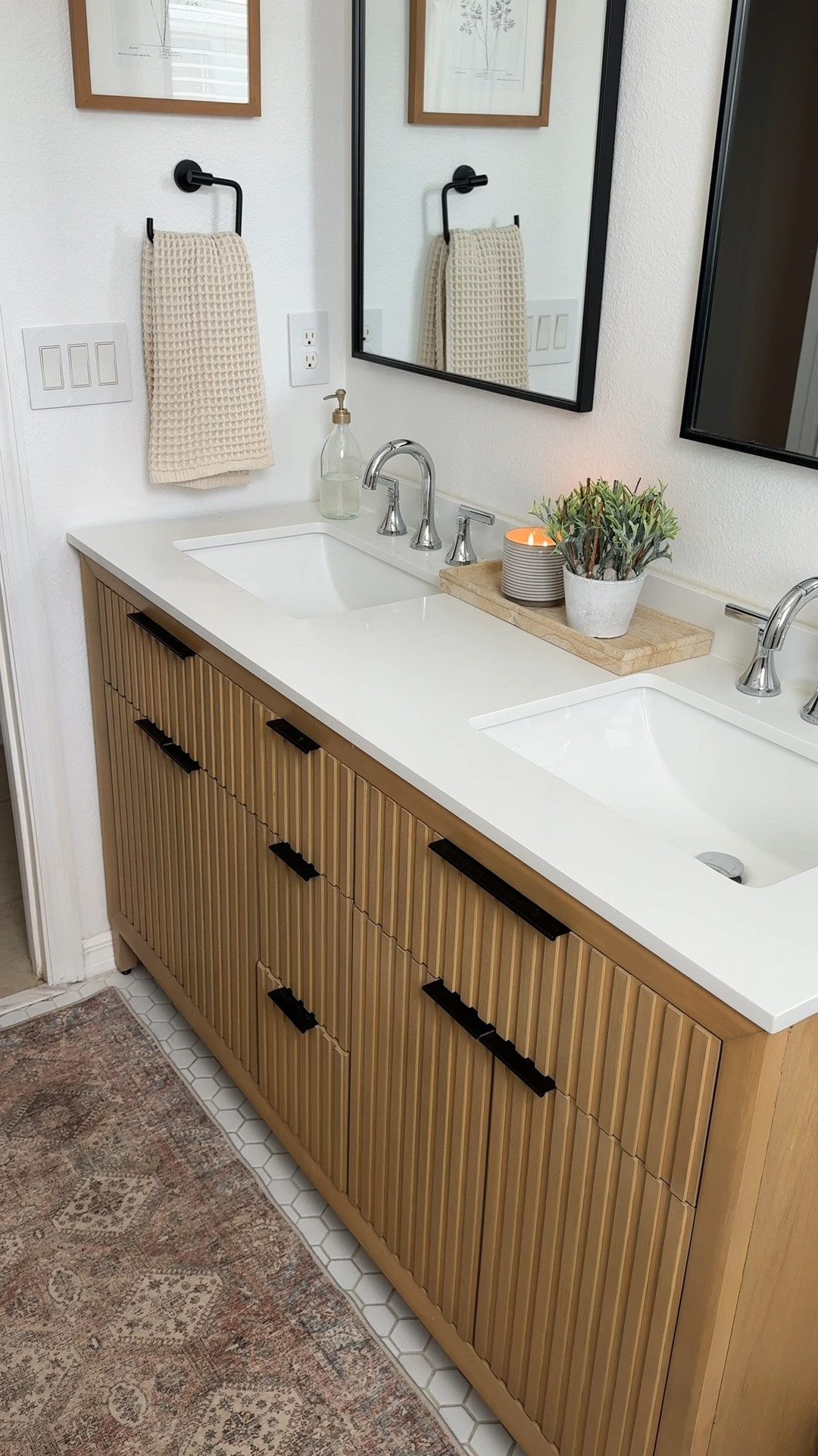 Quick guest bathroom refresh at my parents’ house!

This 60-inch vanity completely transformed the space, it makes the bathroom feel bigger, brighter, and so pulled together. I’m truly in love with it… and the fact that it’s on sale is a major win!

Finished it off with the prettiest washable accent rug because pretty and practical is always the goal. Simple swaps, big impact.

Floor tile is from @flooranddecor 
Wall Paint: Nano White by @behrpaint

#LTKHome #LTKFindsUnder100 #LTKSaleAlert