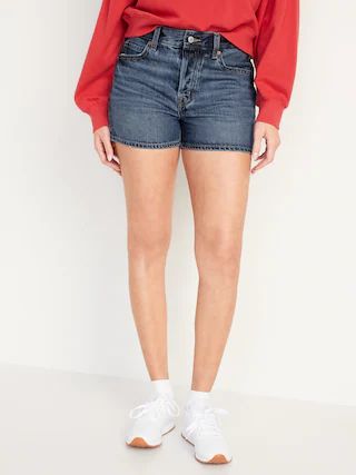 High-Waisted Button-Fly Slouchy Straight Non-Stretch Jean Shorts for Women -- 3-inch inseam | Old Navy (US)