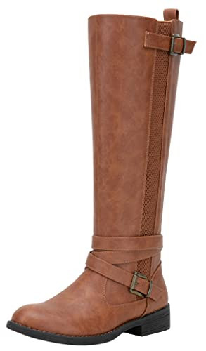 Vepose Women’s Riding Knee High Boots, Brown Wide Calf and Extra Wide Width Tall Stretch Retro Low Heel 952 Boots with Zipper, Size 9.5W, (CJY952W brown 09.5) | Amazon (US)