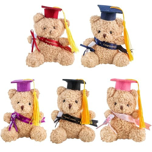 Drayear 5 Pack 4.72 Inch Graduation Teddy Bear Graduation Congratulation Bear Stuffed Animal Toy with Grad Cap Diploma for Graduation Commemorative Gifts Congratulatory Party (Color Set 1) | Amazon (US)