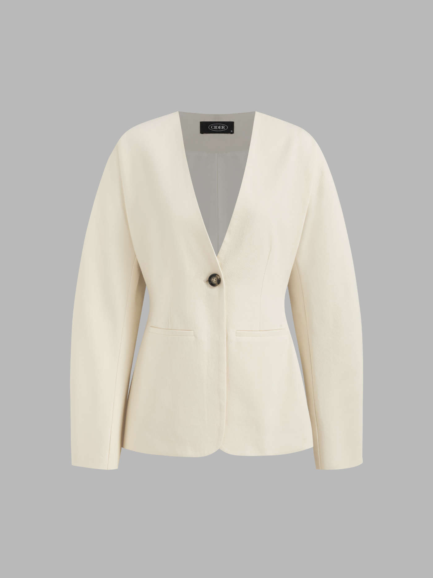 100% Baumwolle V-Ausschnitt Einfarbig Taschen Blazer | Cider