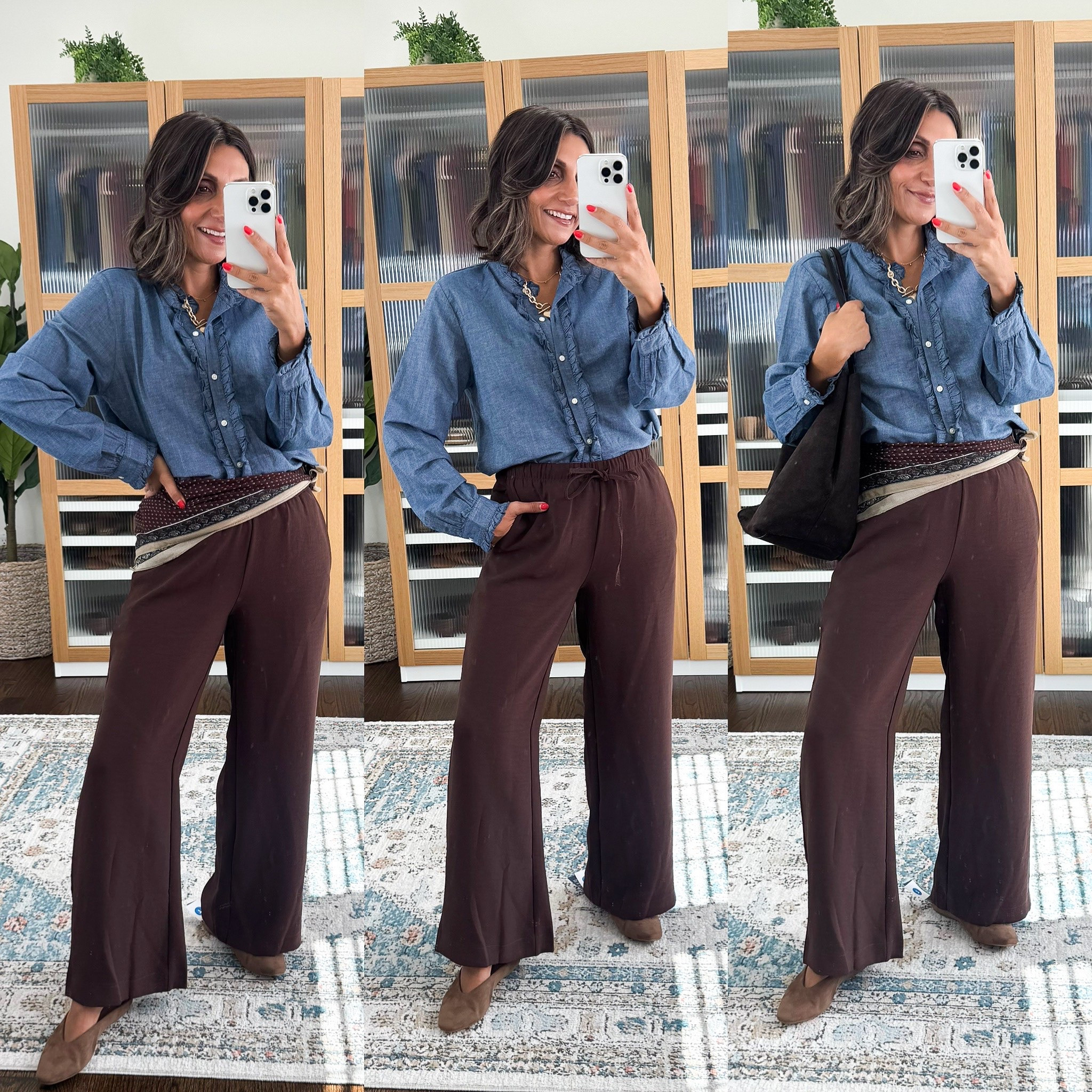 Amazon pants size small 29 inches in length 
Target chambray shirt

#LTKmomlife #LTKgrwm #LTKOver40
