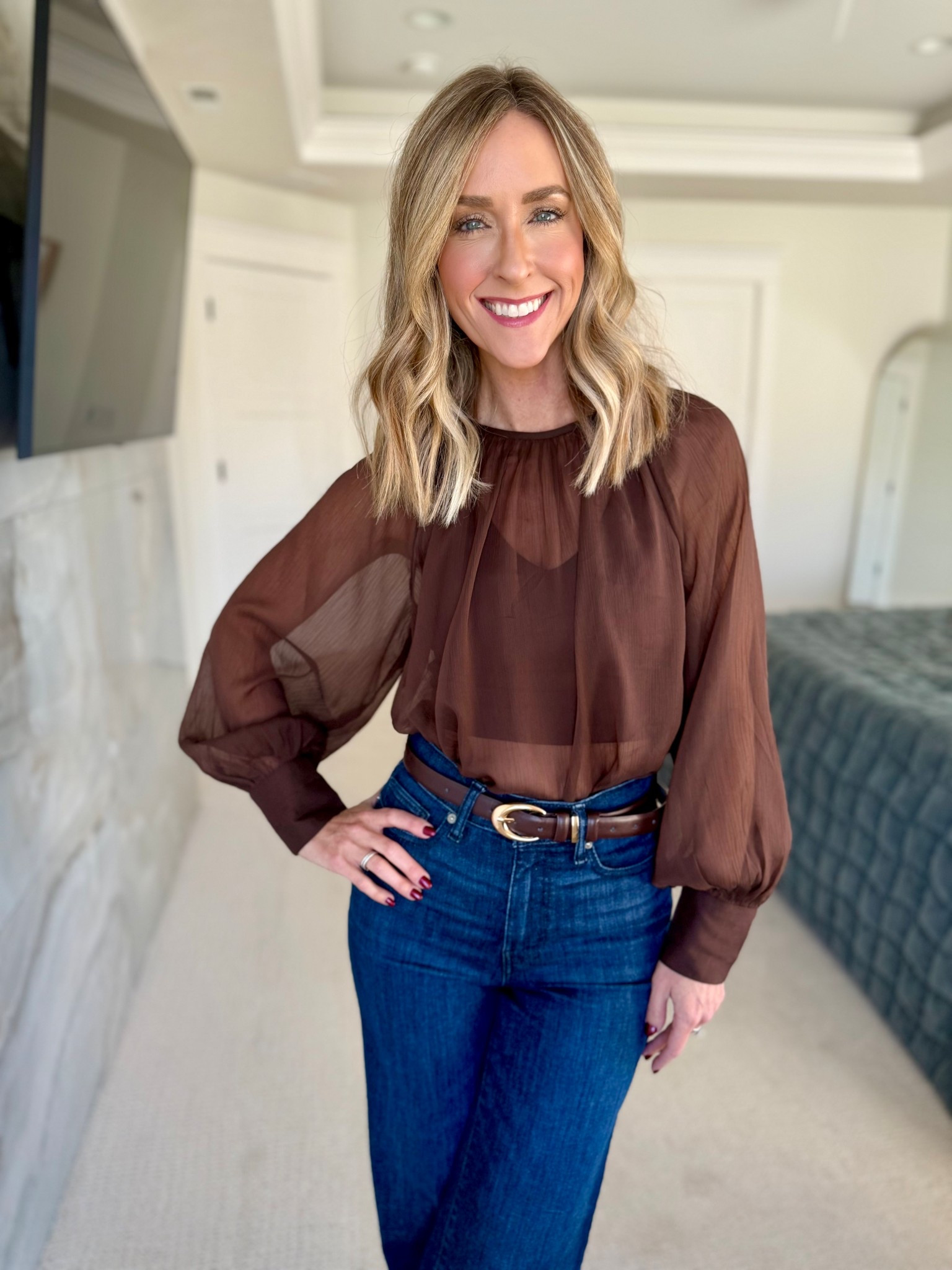 Sheer brown top that looks so luxurious! You’ll be shocked at the price! Gorgeous for your thanksgiving dinner! 

#LTKFindsUnder50 #LTKOver40 #LTKHoliday