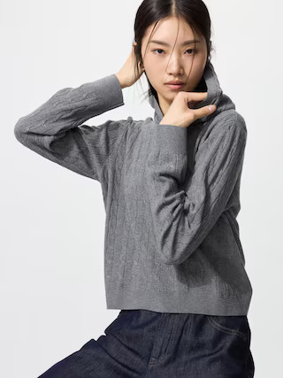 Women's Washable Knit Cable Hoodie Gray Medium UNIQLO US | UNIQLO (US)
