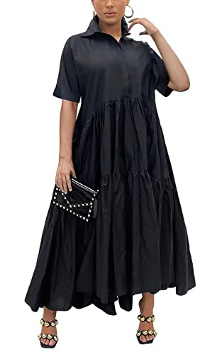 Women's Long Sleeve Maxi Shirt Dress Elegant Button Down Loose Swing Party Dress | Amazon (US)